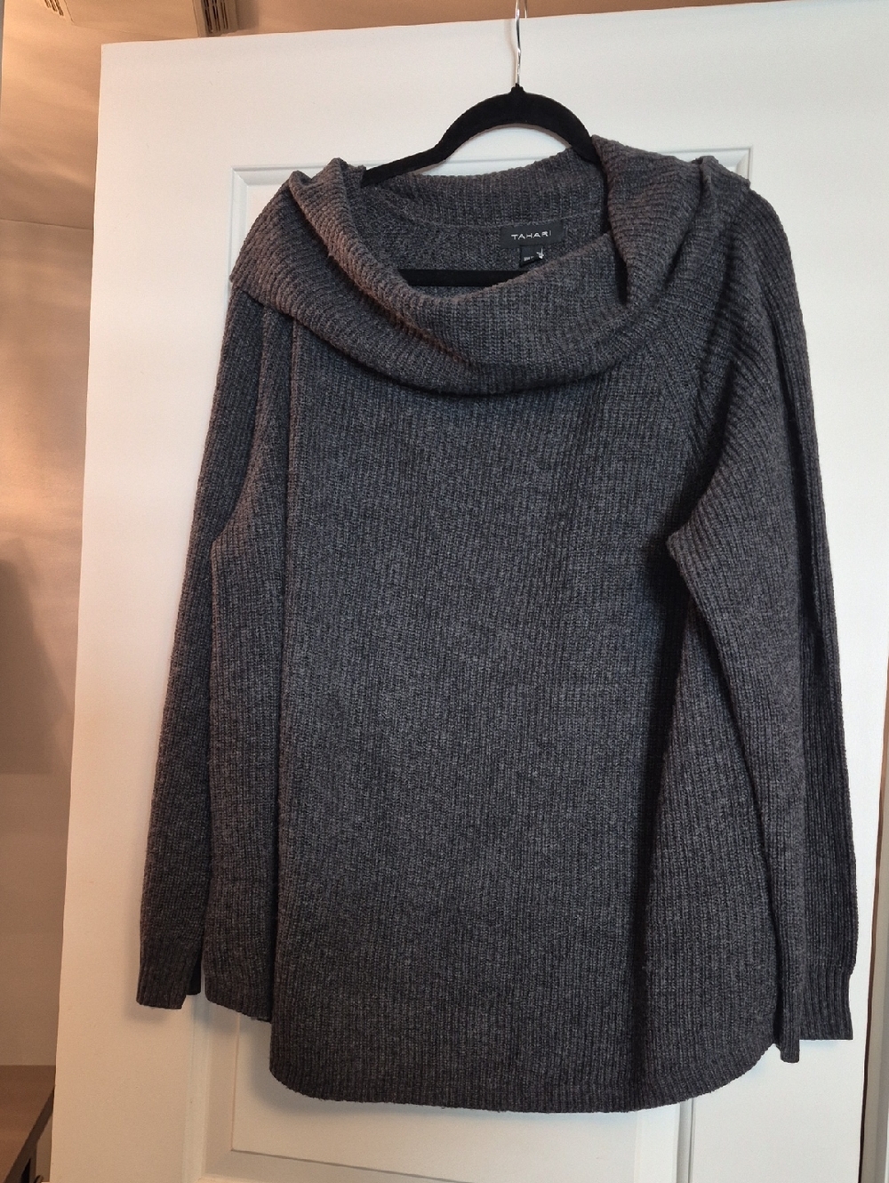 Tahari Charcoal Ribbed Cowl Neck Sweater
